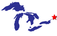 Map of the Great Lakes showing general location of the St. Lawrence River AOC