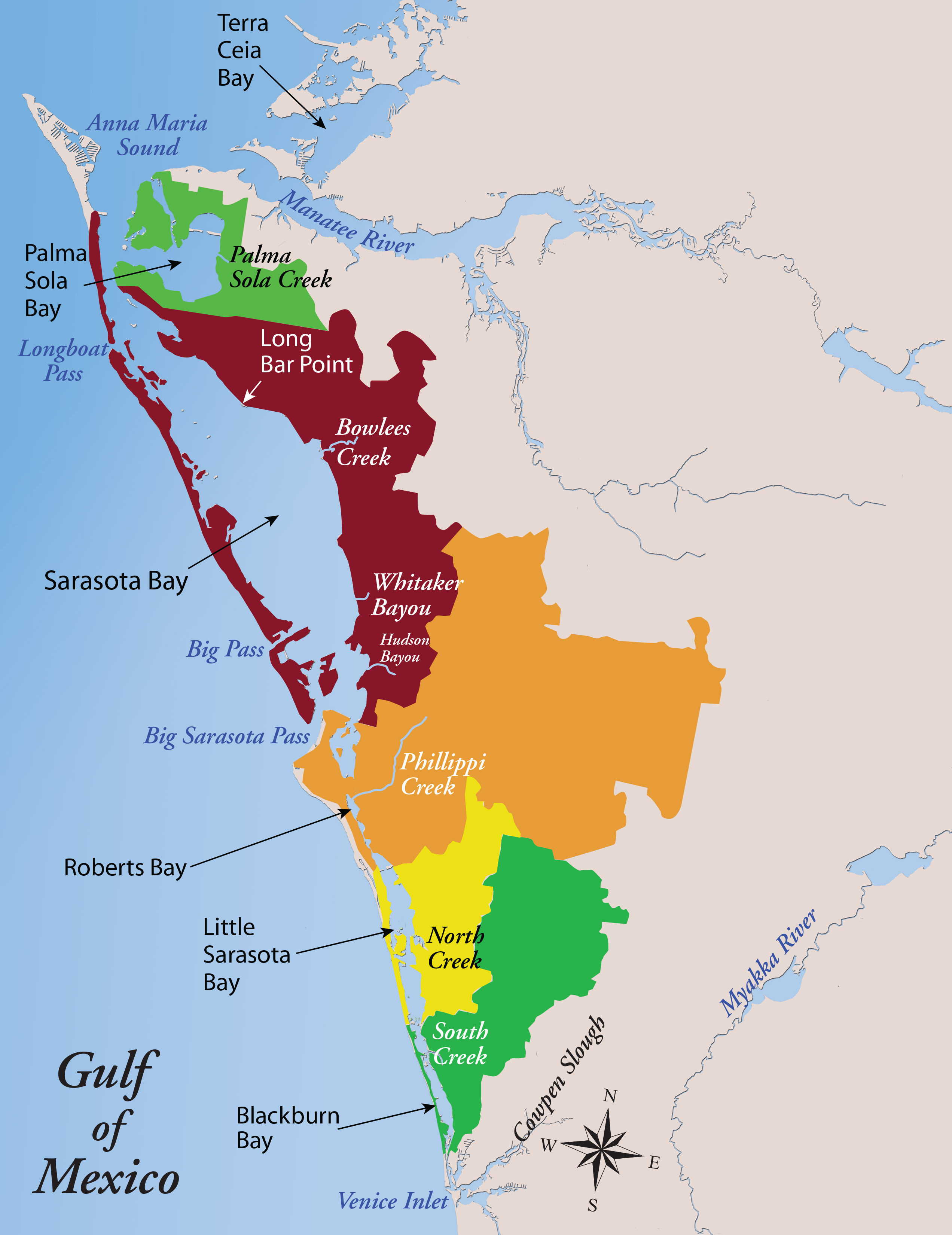 Map of Sarasota Bay Area   Sarasota Bay Estuary Program and the Gulf of Mexico Program are partnering to continue addressing the issue of stormwater as a major pollutant at the North Water Tower Park