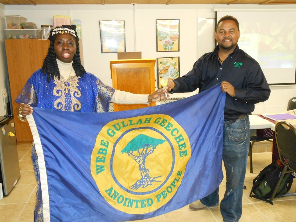 Queen Quet, Chieftess of the Gullah Geechee Nation, with Kyle Bryant, Community Involvement Coordinator at the SRS Community EJ meeting in Beaufort, SC