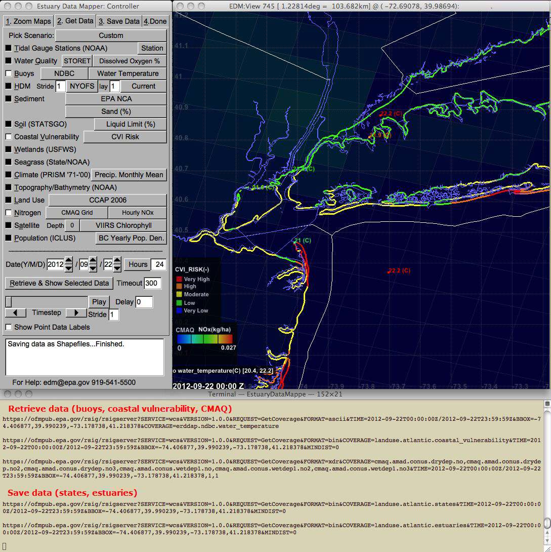 Screenshot of EDM over a Terminal window showing WCS calls