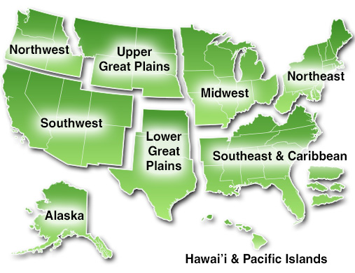 US Map of National Climate Assessment Regions