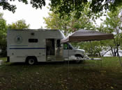 EPA New England's Mobil Lab stationed near Blessing of the Bay Boathouse along the Mystic River.