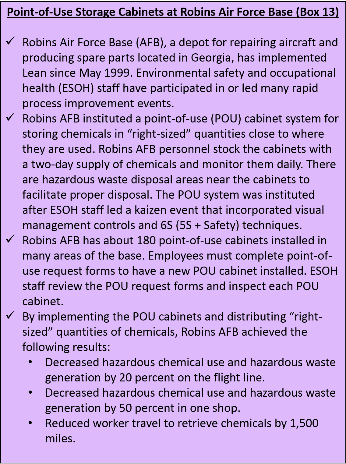 Point-of-Use Storage Cabinets at Robins Air Force Base (Box 13)