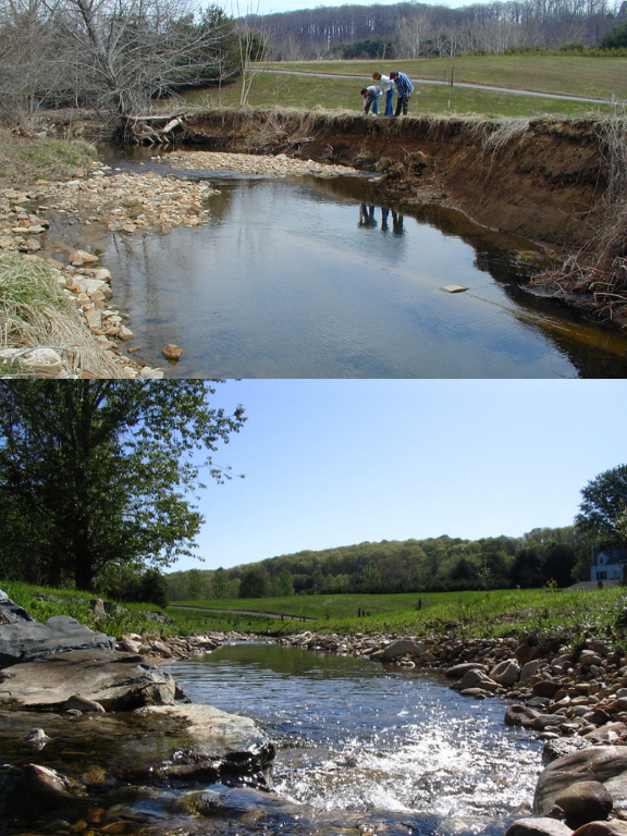 Minebank Run in Baltimore; pre and post restoration from the same perspective