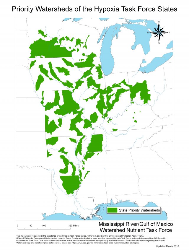 Priority Watersheds of the Hypoxia Task Force States