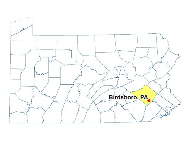 Map highlighting the location of Birdsboro, PA. 