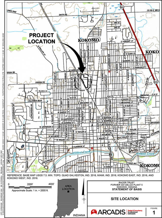 Figure of Kokomo, Indiana is located approximately 60 miles north of Indianapolis. The Former GM site is about 2 miles north of Wildcat Creek.