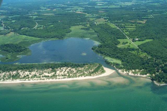 Barrier-protected coastal wetland at Colwell Marsh in New York