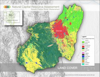 map showing land cover and cities in the South Platte River Watershed