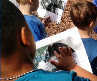 Students trace their watershed using an image from the EnviroAtlas Raindrop Tool 