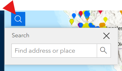 Screenshot of the top search on the mapping application