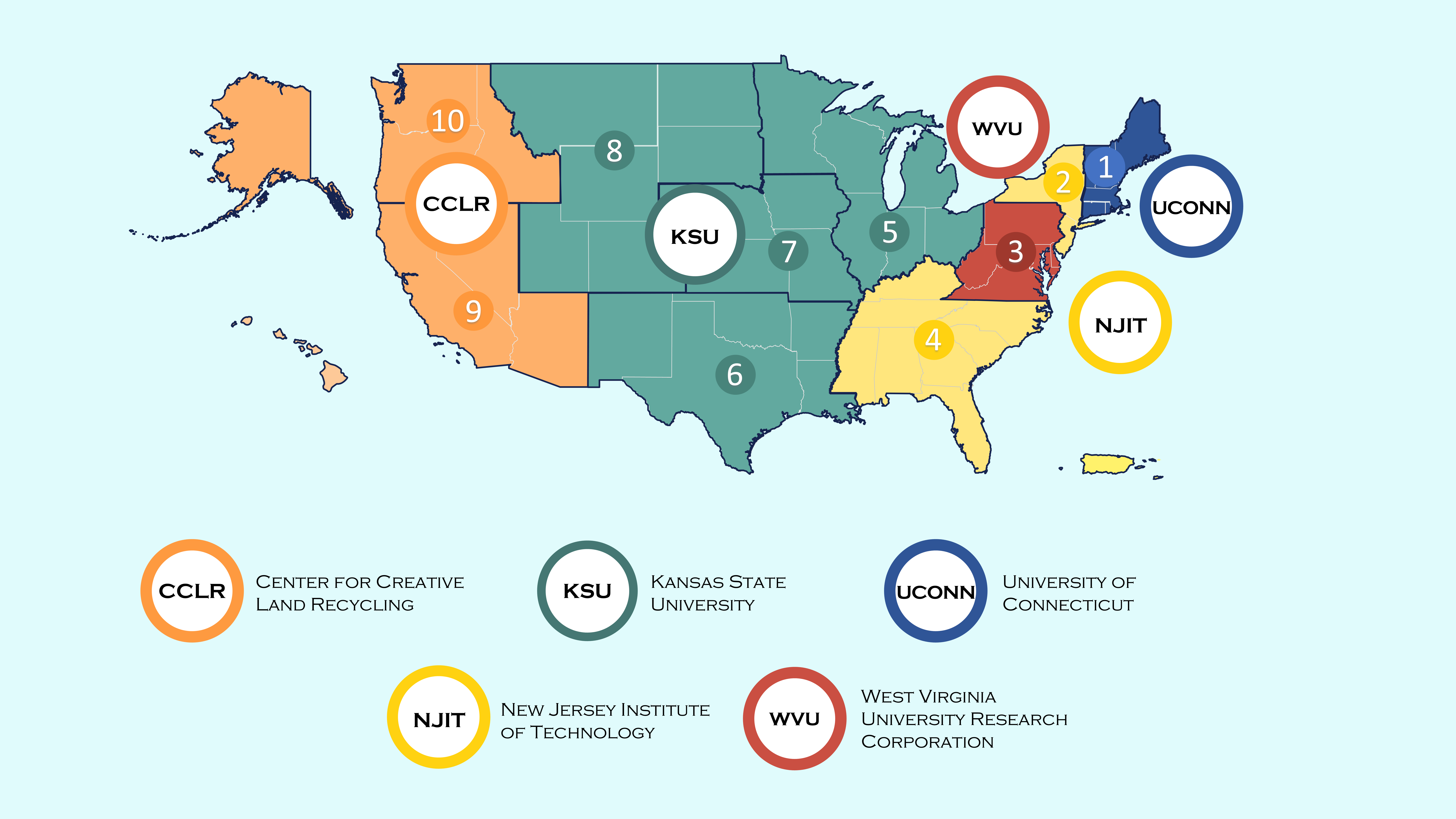 Map of the United States with EPA Region's outlined