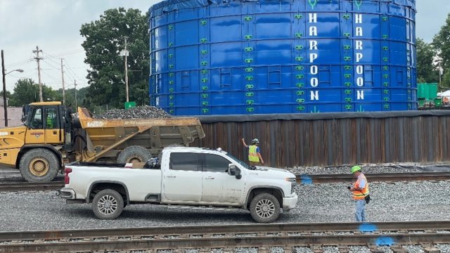 Reinforcing the wall around the big blue lake tanks