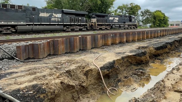 The South Ditch area being de-watered before excavation work continues.