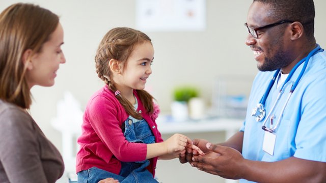 Mother and child in doctor's office