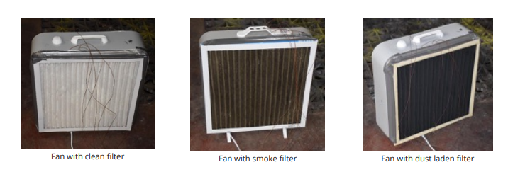 Caption: Safety testing of box fans with attached filters at UL laboratory.  Credit:  UL 