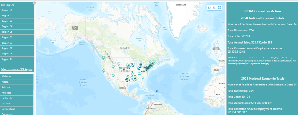 Screenshot of the RCRA Economics Dashboard