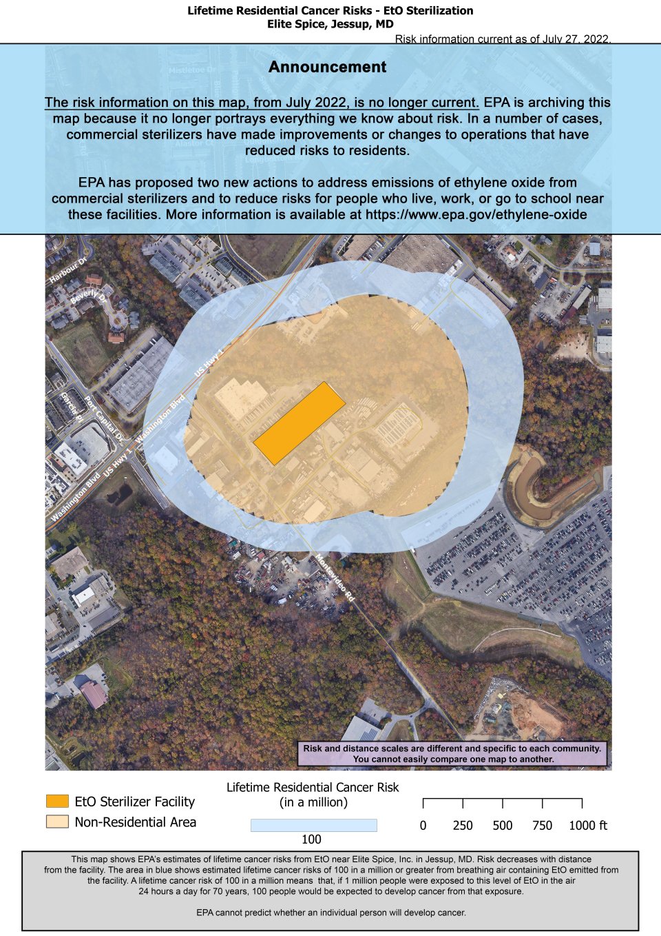 Lifetime Residential Cancer Risks - Elite Spice, Jessup, Maryland