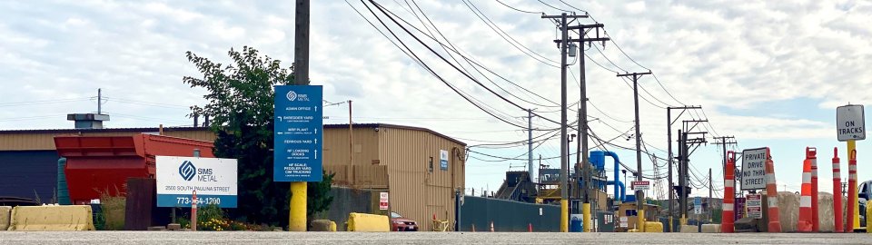 Sims Metal facility view from the public roadway.