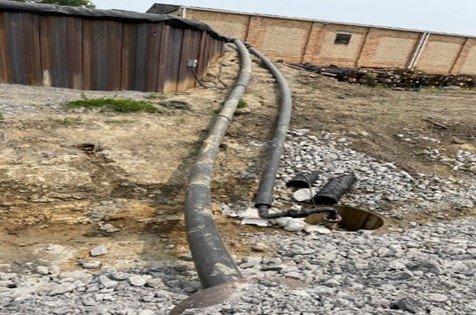 Sumps collect and pump liquid runoff from the derailment site