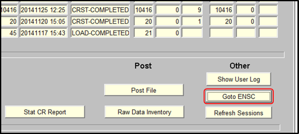 screenshot of AQS batch screen highlighting the ENSC button