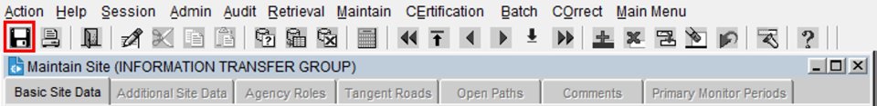 Screenshot higlighting the save button while in the AQS maintain site form