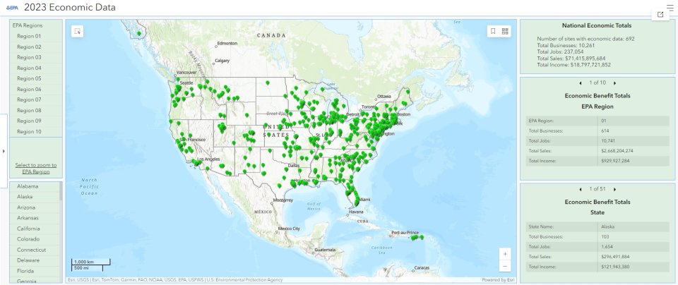 screenshot of a map of the US with site points shown on them