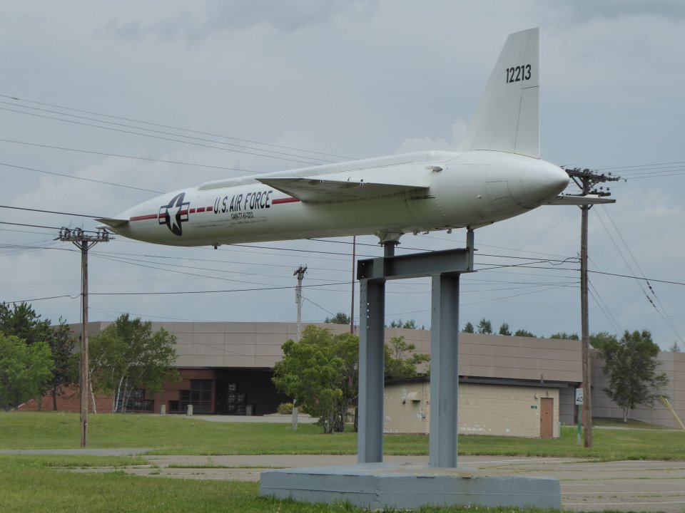 A statue of an airplane with the words "U.S. Air Force" on the side.