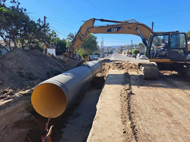 Work underway on the rehabilitation of the International Collector, the largest wastewater conveyance pipe in Tijuana. This Minute 328 project broke ground in 2023.