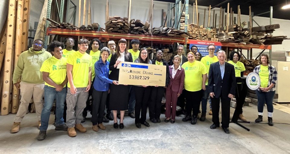 Event in Evanston IL to celebrate grant for collecting data about the carbon emissions spared by using salvaged building materials.