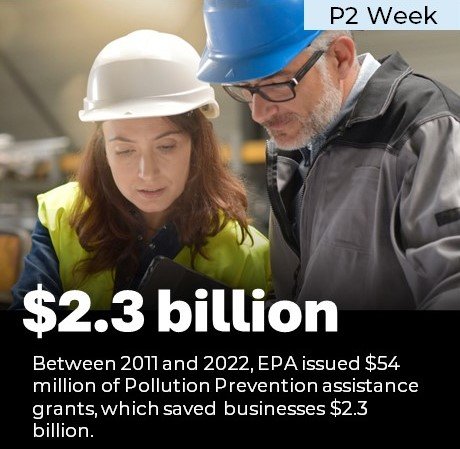 Photo with 2 workers with $2.3 Billion, the amount P2 grants have saved businesses between 2011 and 2021 