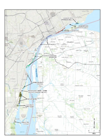 Map of the different areas along the Detroit River that will be part of additional remedial investigations.