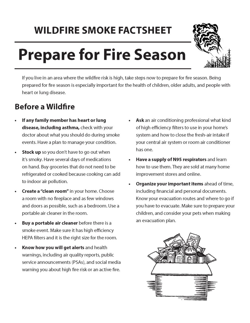 a factsheet with the heading, "Prepare for Wildfire Season"