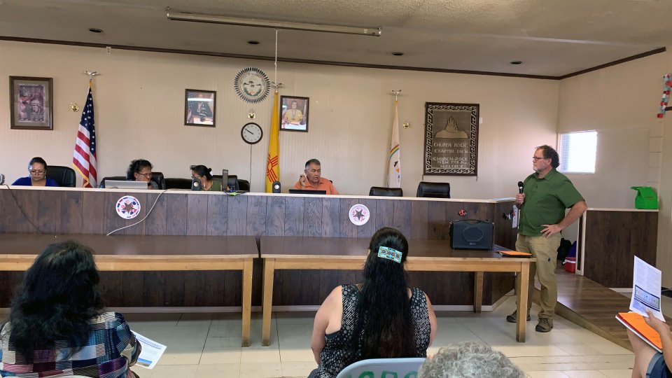 Church Rock Chapter House meeting room with officials and member of the public