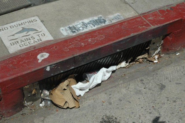 Trash at a storm drain 