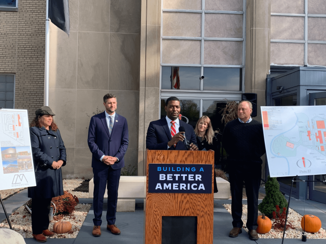 EPA Administrator Michael S. Regan, Congressman Pat Ryan, Regional Administrator Lisa F. Garcia and other dignitaries at the revitalized office park site.