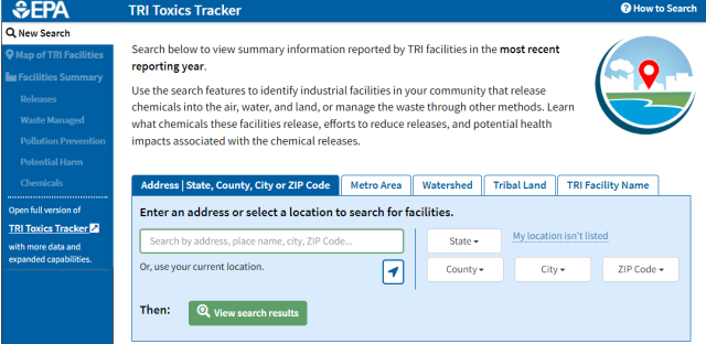 Image of the TRI Toxics Tracker