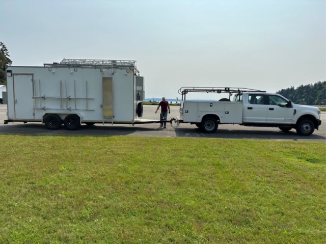 The WEAVE-COM hitched to a truck for transport to a measurement site.