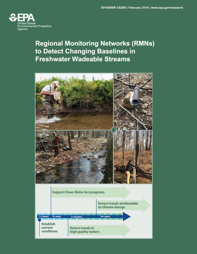 Cover page of the report, "Regional Monitoring Networks to Detect Changing Baselines in Freshwater Wadeable Streams".