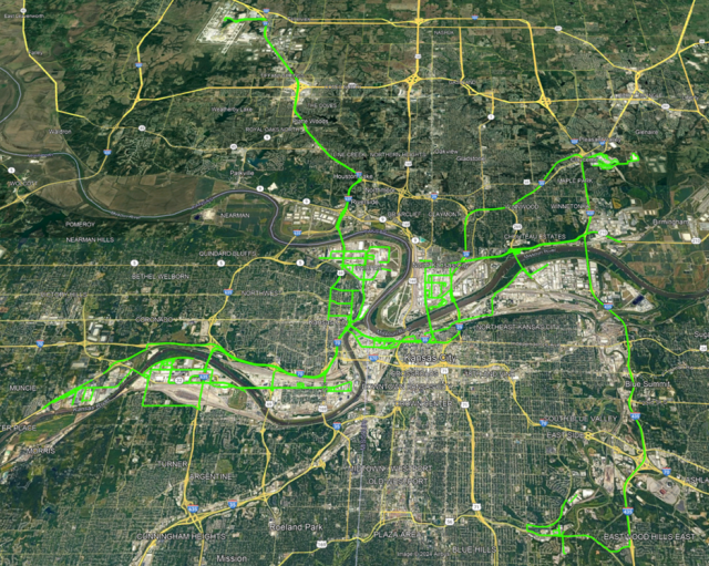 Map of GMAP route in Kansas City, Kansas, and Kansas City, Missouri, April 22-25, 2024.