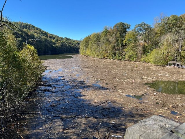 Debris in Claytor Lake, Virginia following Hurricane Helene.