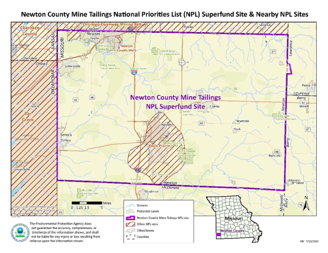 Map of Newton County Mine Tailings National Priorities List (NPL) Superfund Site and nearby NPL Sites