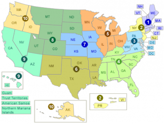 Map of the United States with EPA Regions marked.