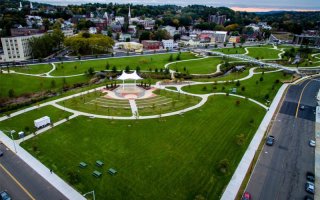 Meriden Green from above shows the extent of the project and the significant effect revitalizing this site has had on the city (photo credit: Paul Testa).