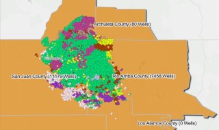 Screenshot of a map showing subbasins and well locations relevant to GHGRP reporting