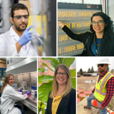 Five photos of EPA researchers in the field and in the lab.